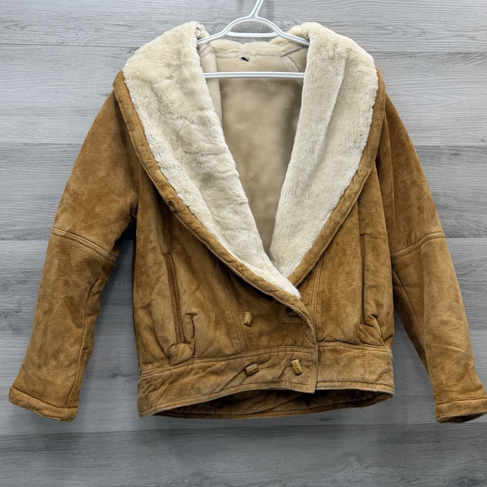 Shearling Jacket Women S Genuine Leather Sherpa Lined LNR Camel Tan Vintage 80s